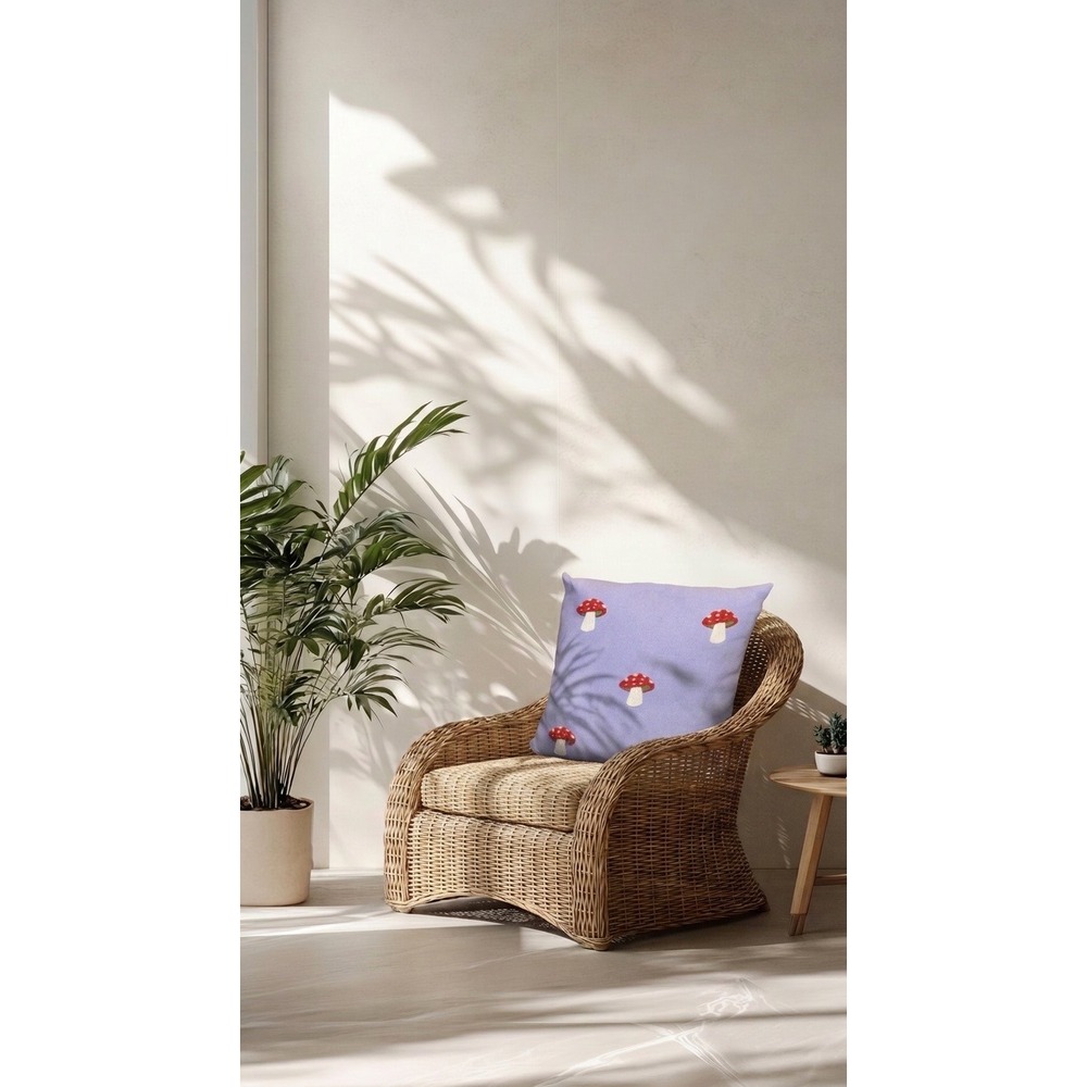 Lavender Purple Mushroom Embroidered Decorative Throw Pillow Cottagecore
